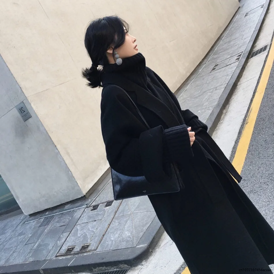 

Women's Wool Coat Office Lady Imitation Wool Mid Length Autumn Winter Korean Style Long Sleeved Thickened Bifurcated Coat