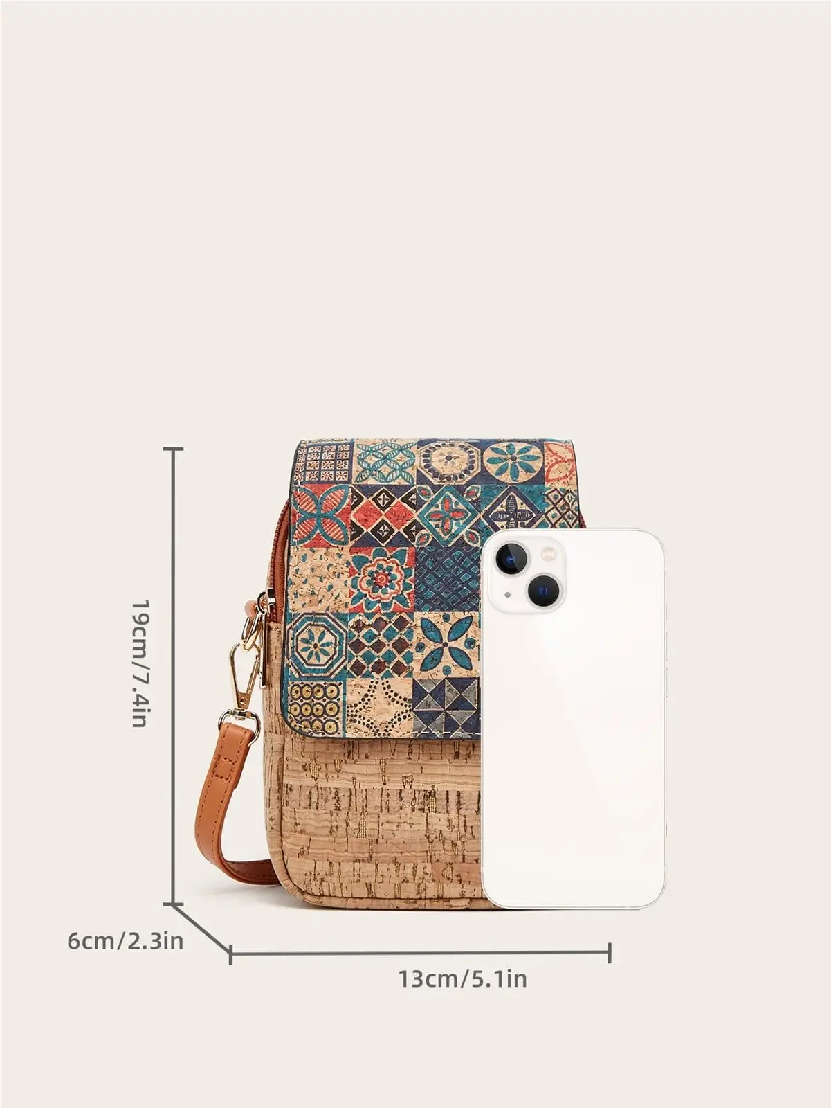 [Retro-Boho] Handytasche mit Blumenmuster und Rindenmuster, Damen-Umhängetasche mit Magnetverschluss, Mini-Quadrattasche im Ethno-Stil, tragbare Brusttasche, Schultertasche. – Detail 3