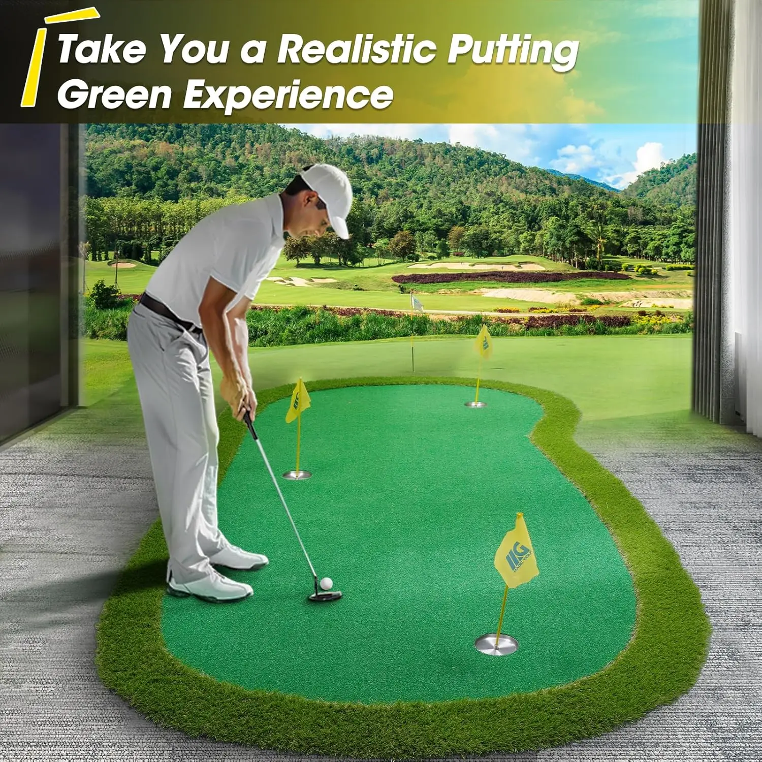 Golf Putting Green Large Mat Practice Indoor Outdoor - 5 x 10 ft Pro Putting Trainer Game for Home Backyard Office