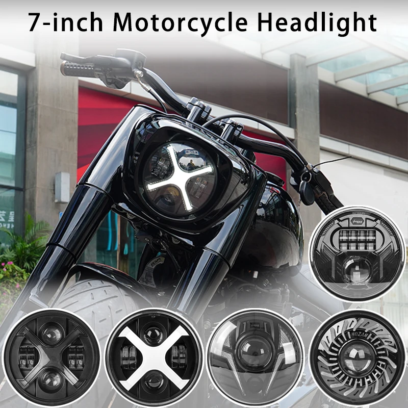 7inch Round Led Motorcycle Headlight, Featuring High and Low Beams, White/Amber Daytime Running Lights, Yellow Turn Signal Functions, Ip67 Waterproof Rating, Universal Motorcycle Accessory