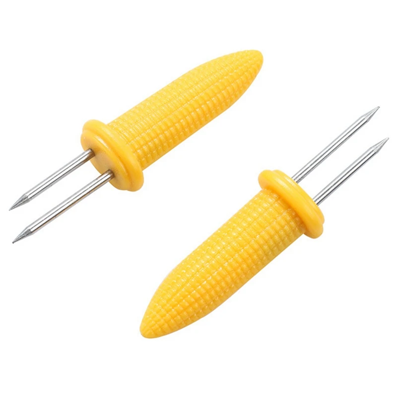 Estante de acero inoxidable para maíz, pinchos de horquilla con mango de silicona, 6 piezas