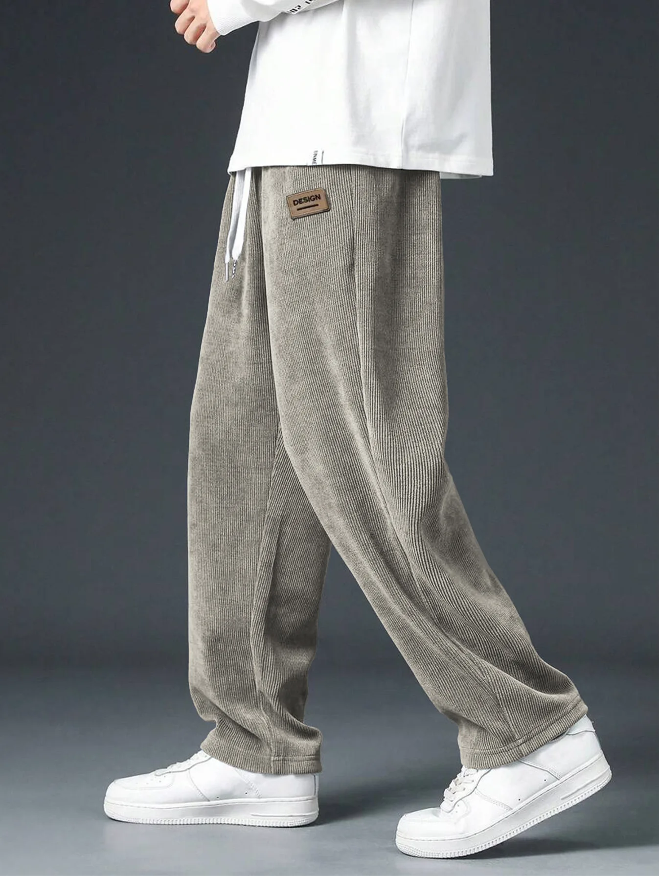 Men's spring autumn Corduroy Sweatpants Drawstring Straight Loose Track Pants Casual Thermal Trousers for Daily wear