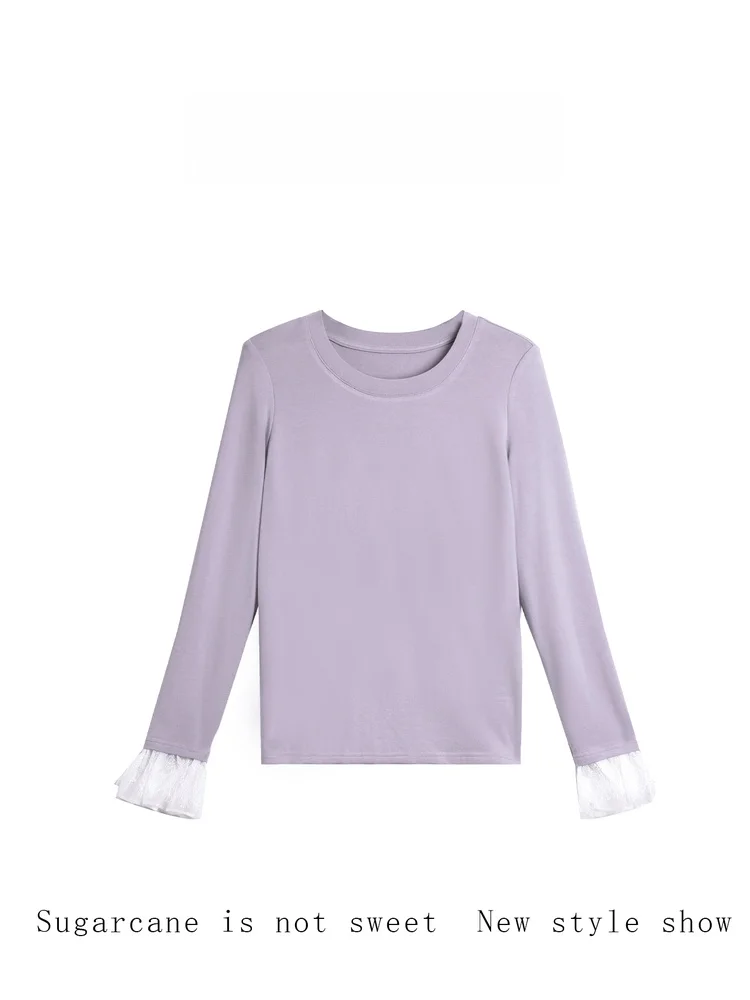 

Новая китайская вязаная кружевная блузка с рукавами-колокол, женский топ Yang GZ, фиолетовый, прямой крой, оригинальный дизайн