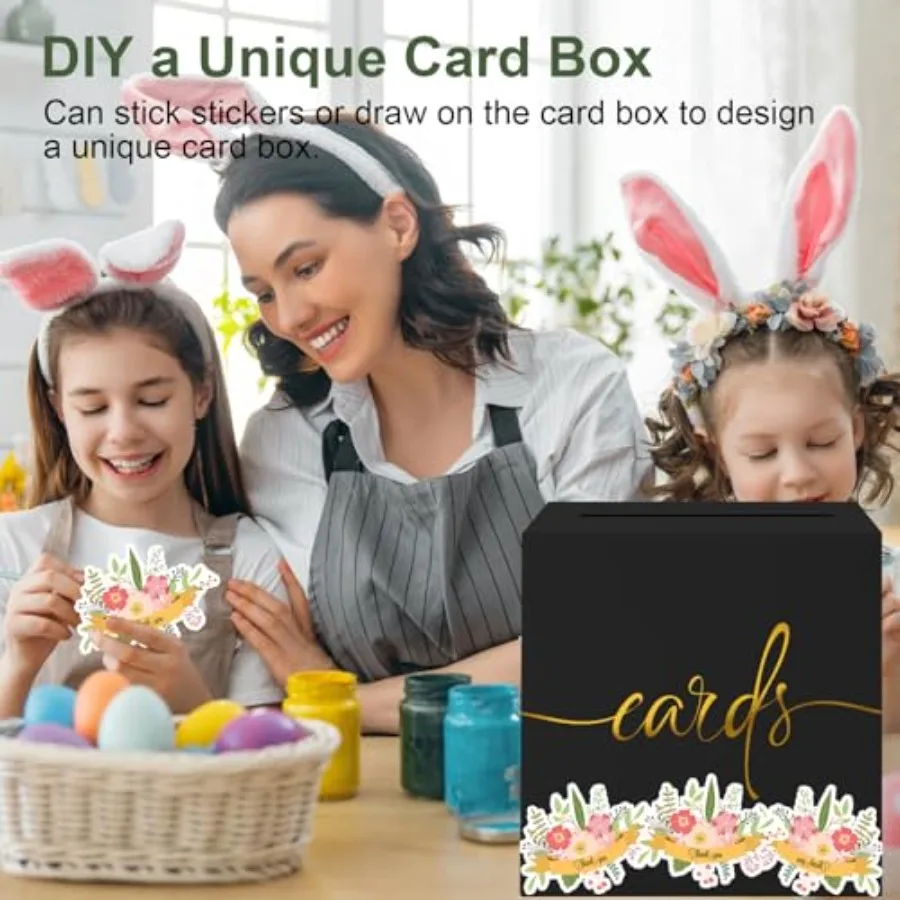 صندوق بطاقات أسود مع تصميم رقائق الذهب صندوق بطاقات الزفاف صندوق استقبال بطاقات الهدايا لحفلات التخرج أو استحمام الطفل