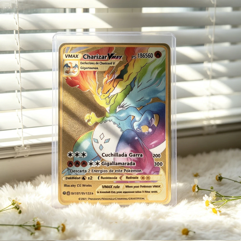 Neue 2026 Pokémon Metallkarten Englisch Anime Charizard Arceus Mewtwo Blastoise Vmax GX V Sammelkarten Kinderspielzeug Geschenk