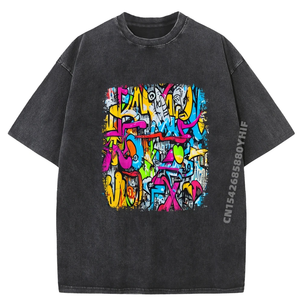 

Graffiti Artist In Urban Style Street Funny Art Graffiti Funny T Shirts Summer Men's T-Shirts Washed Tshirts Casual
