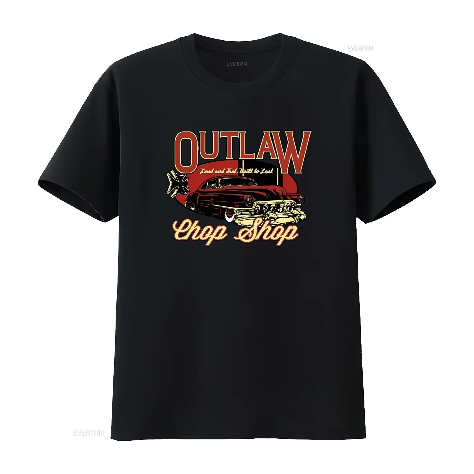 OUTLAW CHOP SHOP HOT ROD 100 COTTON RETRO T SHIRT Loud and Fast Built to Last vintage Washed Slightly graphic