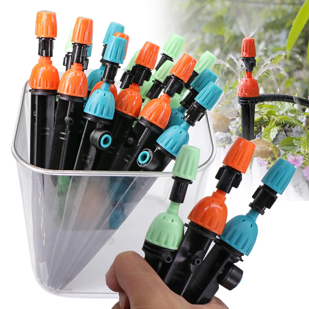 

2-IN-1 Drip Misting Nozzle with Stake 1/4" 4/7mm Adjustable Water Flow Barb Joint Quick Insert Connect Garden Irrigation Fitting