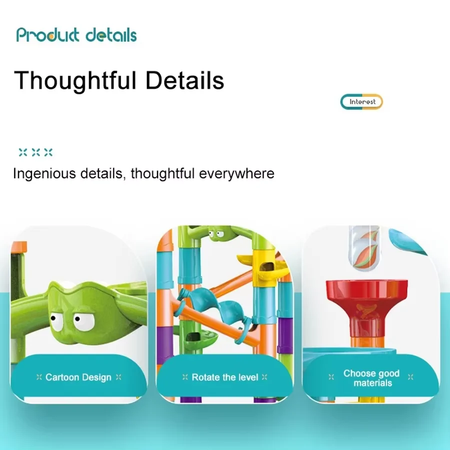 2025 New DIY Marble Run Race Coaster Set Toy Maze Ball Roll Marble Run Race Track Building Blocks Kids 197PCS Assembly Game Toys