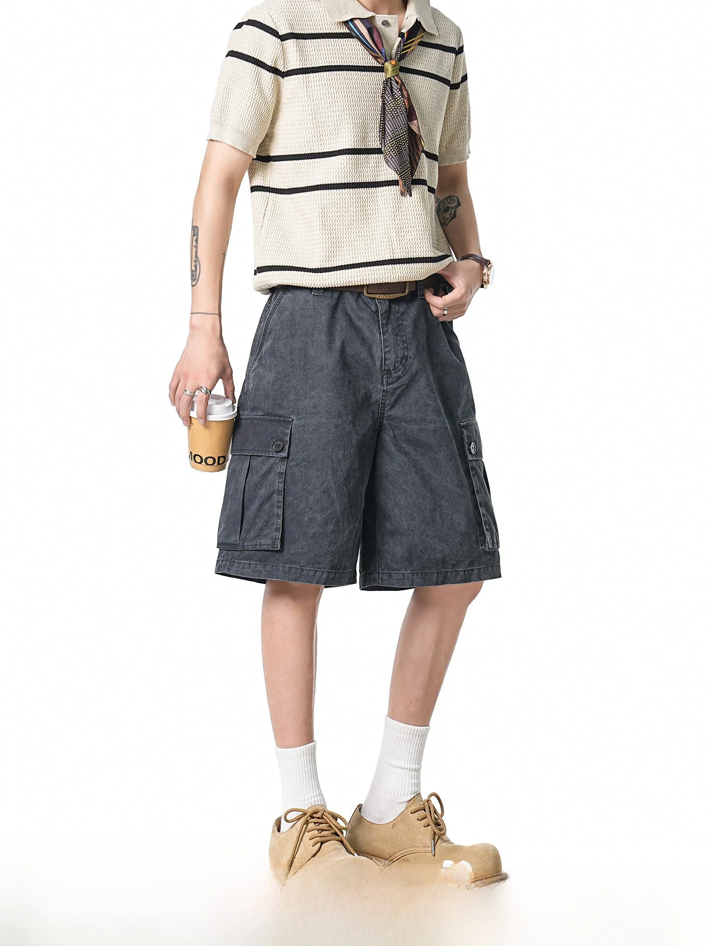 

American Retro Washed Pocket Work Shorts Men's Summer Straight Leg Five-Quarter Pants Youth Fashion Wear Resistant Thin Denim