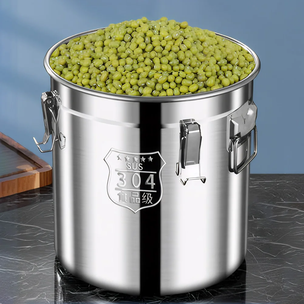 6/12/21L Stainless Steel Airtight Canister with Seal Lid Grain Rice Oil Milk Storage Bucket Home Kitchen Food Storage Container