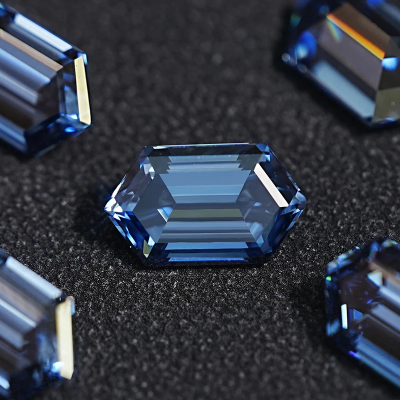 7x12mm Custom Elongated Hexagon Royal Blue Gemstone Jewelry Big Lab Grown Diamond Synthetic Gem Hexagon Cut Loose Moissanite