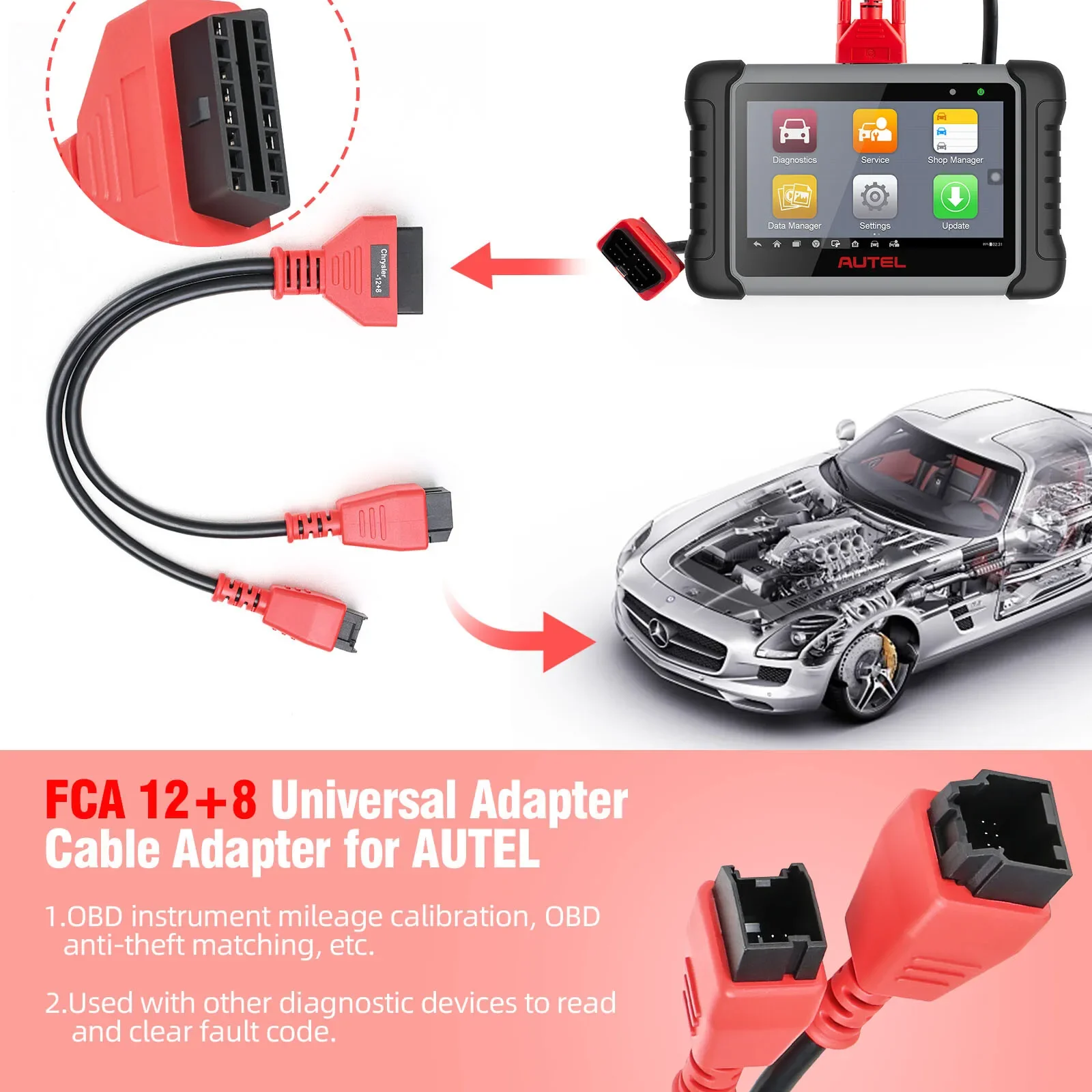 12+8 Universal Adapter Cable bypass Fit For Chryslers Security Gateway Module Work with Autel DS808 Maxisys & LAUNCH X431 seriel