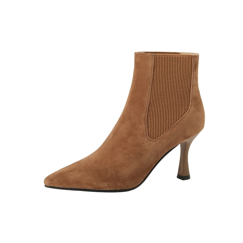 

Women Short Boots New Trendy Sexy Thin Heel Elegant Shoes Genuine Leather Ankle Boots Handmade Elegant Short Boots Pointed Toe