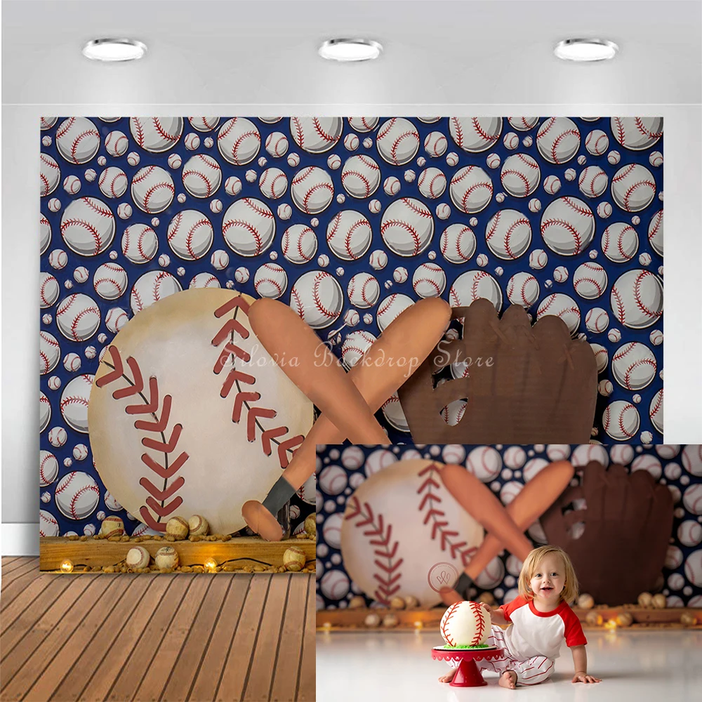 Home Run Hero Photo Background Children Birthday Cake Smash Photography Backdrops Baseball Sport Competition Photo Studio Props