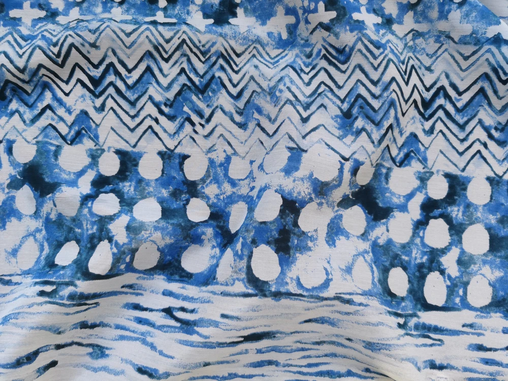 Naturseiden-Baumwollstoff, 53 Zoll breit, Meterware, blaues weißes Muster, Hemdkleid, Stoff, Maulbeere – Detail 7