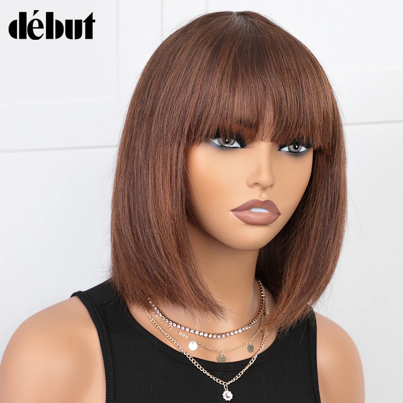 Wholesale Human Hair Short Pixie Bob Wigs With Bangs Straight Bob Brazilian Human Hair Wig Sale Highlight Machine Made for Women