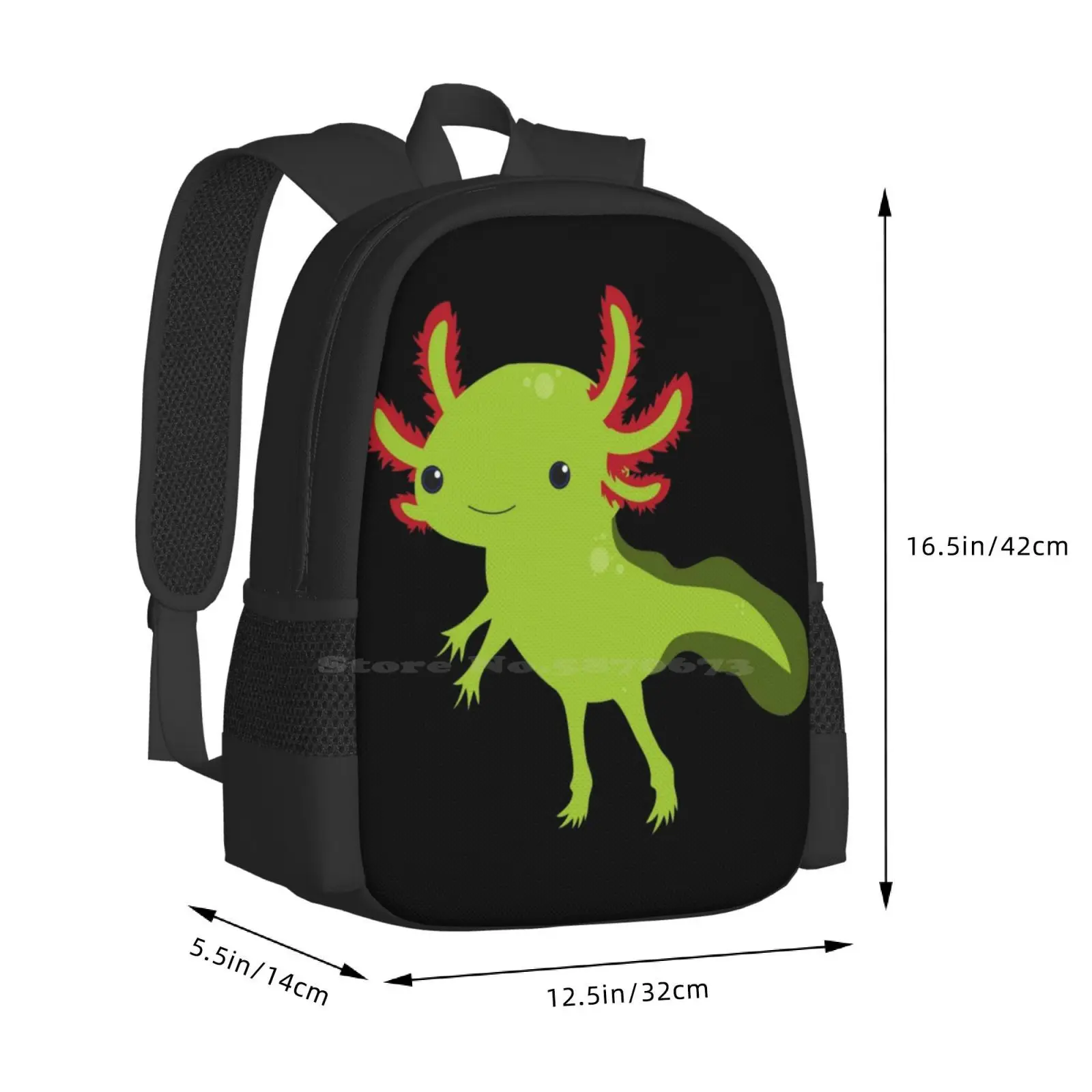 Cutesy Axolotl Adolescente Mochila Estudante Universitário, Sacos De Design Padrão, Salamandra Anfíbia, Peixe ambulante mexicano