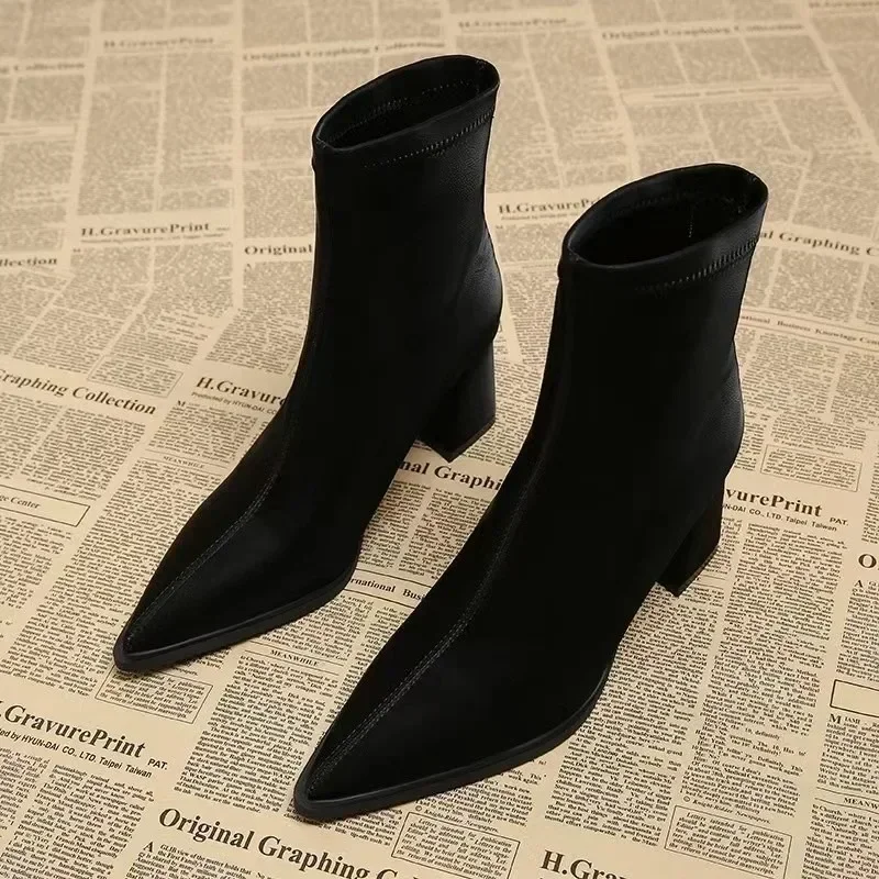 Shoes Female 2024 Fashion Ankle Women's Boots Hot Sale Pointed Toe Office and Career New Plus Size Solid Shoes for Women Zapatos