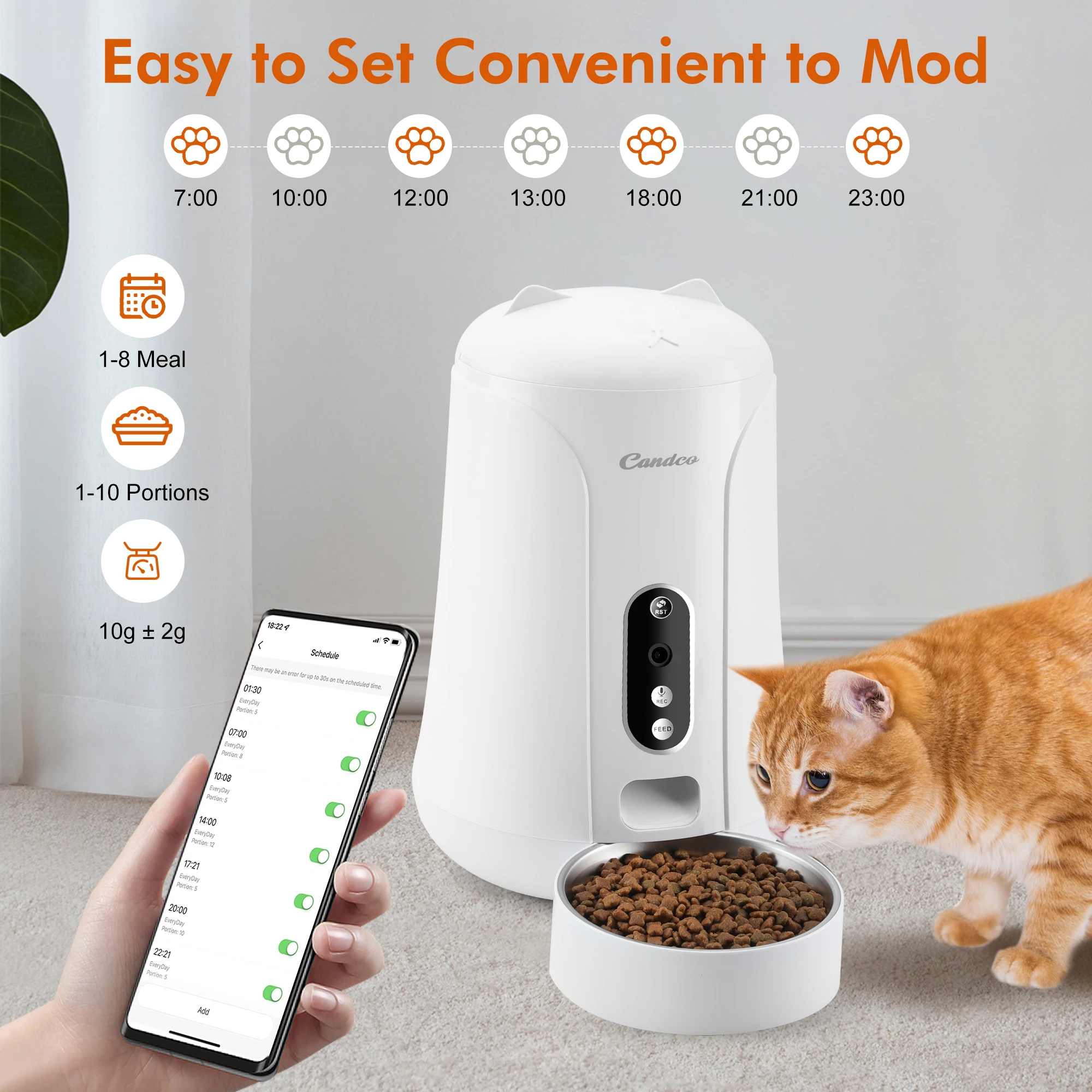 Candco 4L Automatic Cat Feeder with Camera 1080P HD Video APP Control Voice Recorder Auto Pet Feeder Cat Dog Food Dispenser