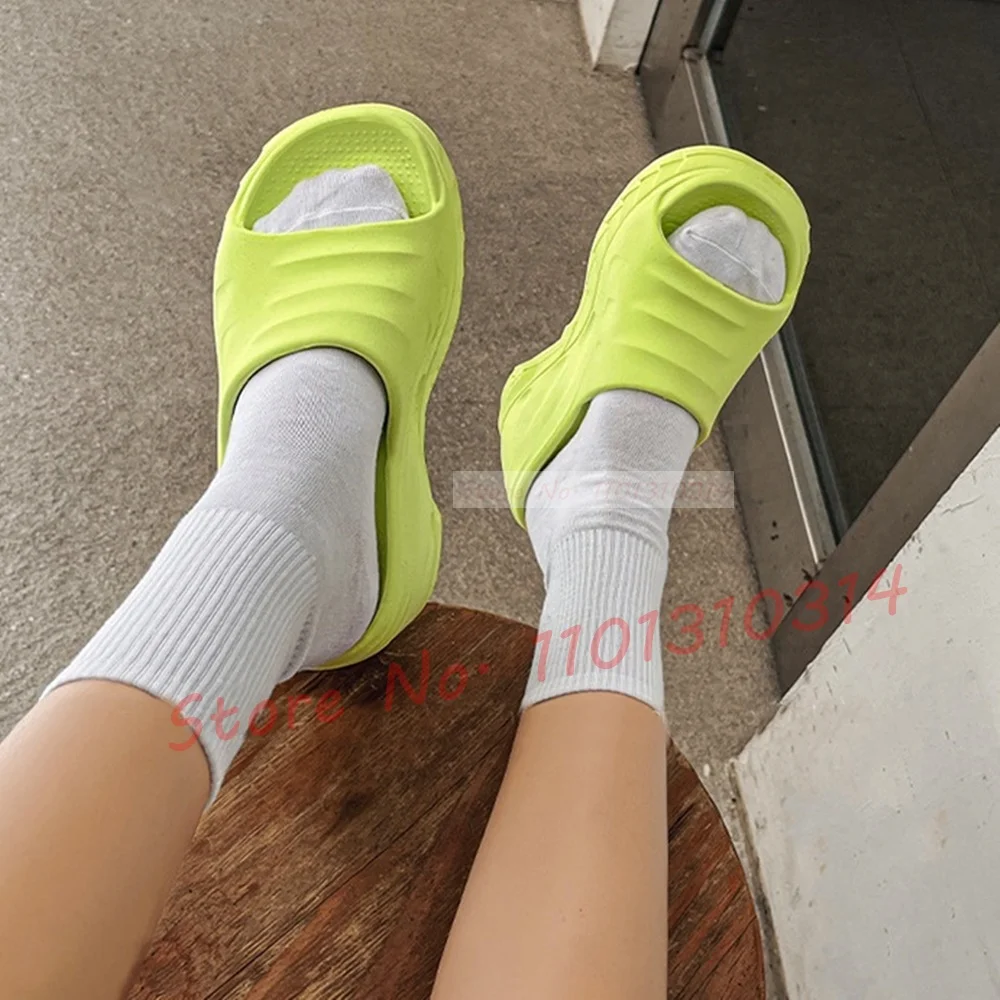 Platform Wedge Design Slippers Women New Open Round Toe EVA Slouch Light Shoes Casual Female Outfit Stripe Marshmallow Slippers