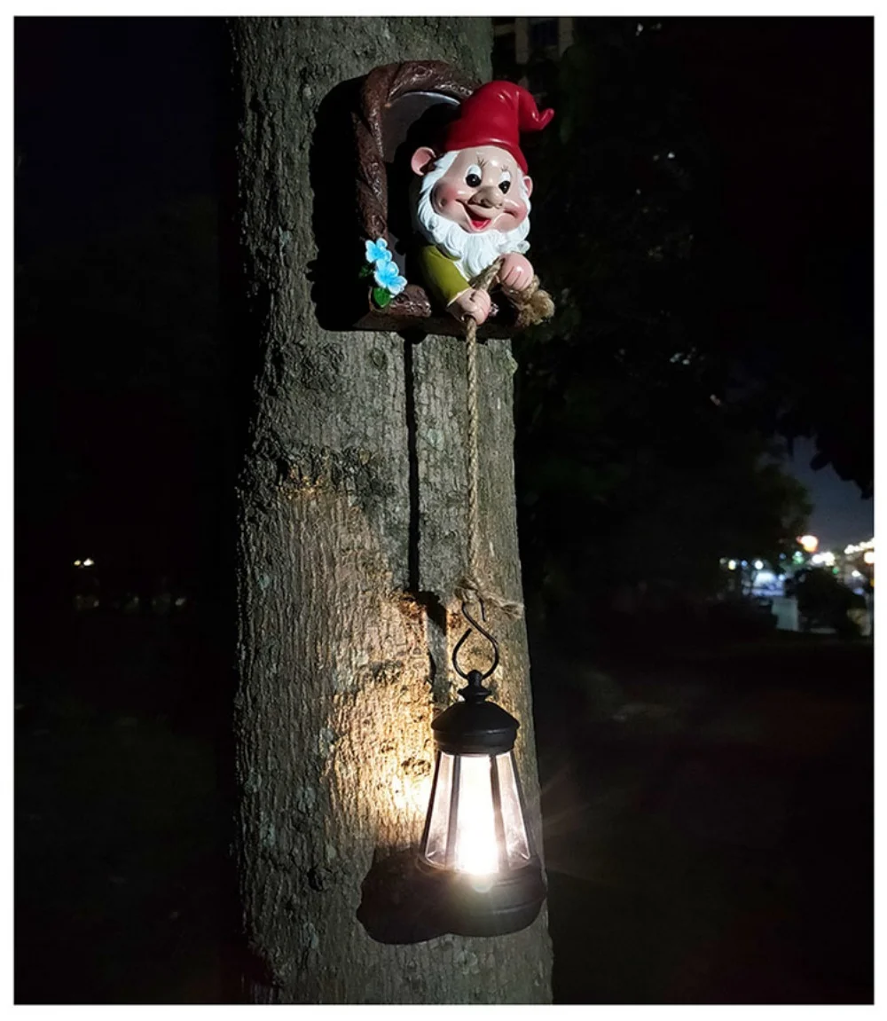 

Солнечные садовые украшения в виде гномов, уличный двор, карликовые подвески из смолы, забавный пейзаж, реквизит для украшения, восхождение, гномы, декор дерева