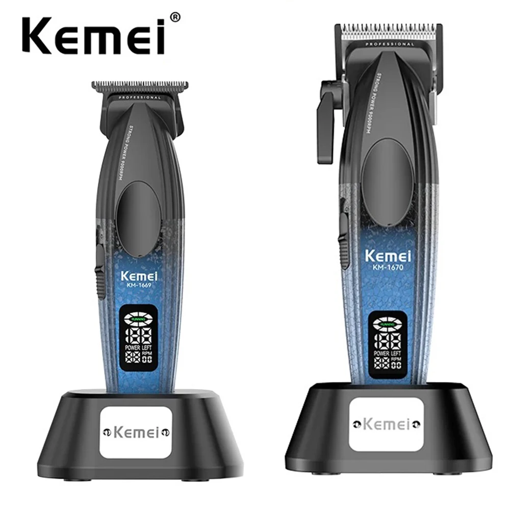 

Беспроводная перезаряжаемая машинка для стрижки волос Kemei, профессиональные парикмахерские триммеры для мужчин, электрические триммеры с нулевым зазором, 9000 об/мин