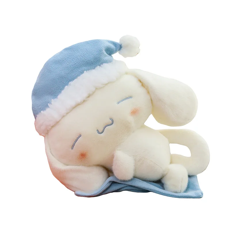 Dulce sueño Cinnamoroll juguete de peluche con gorro para dormir lindo cachorro de orejas grandes Animal relleno para niños cumpleaños regalo de Navidad muñeca suave