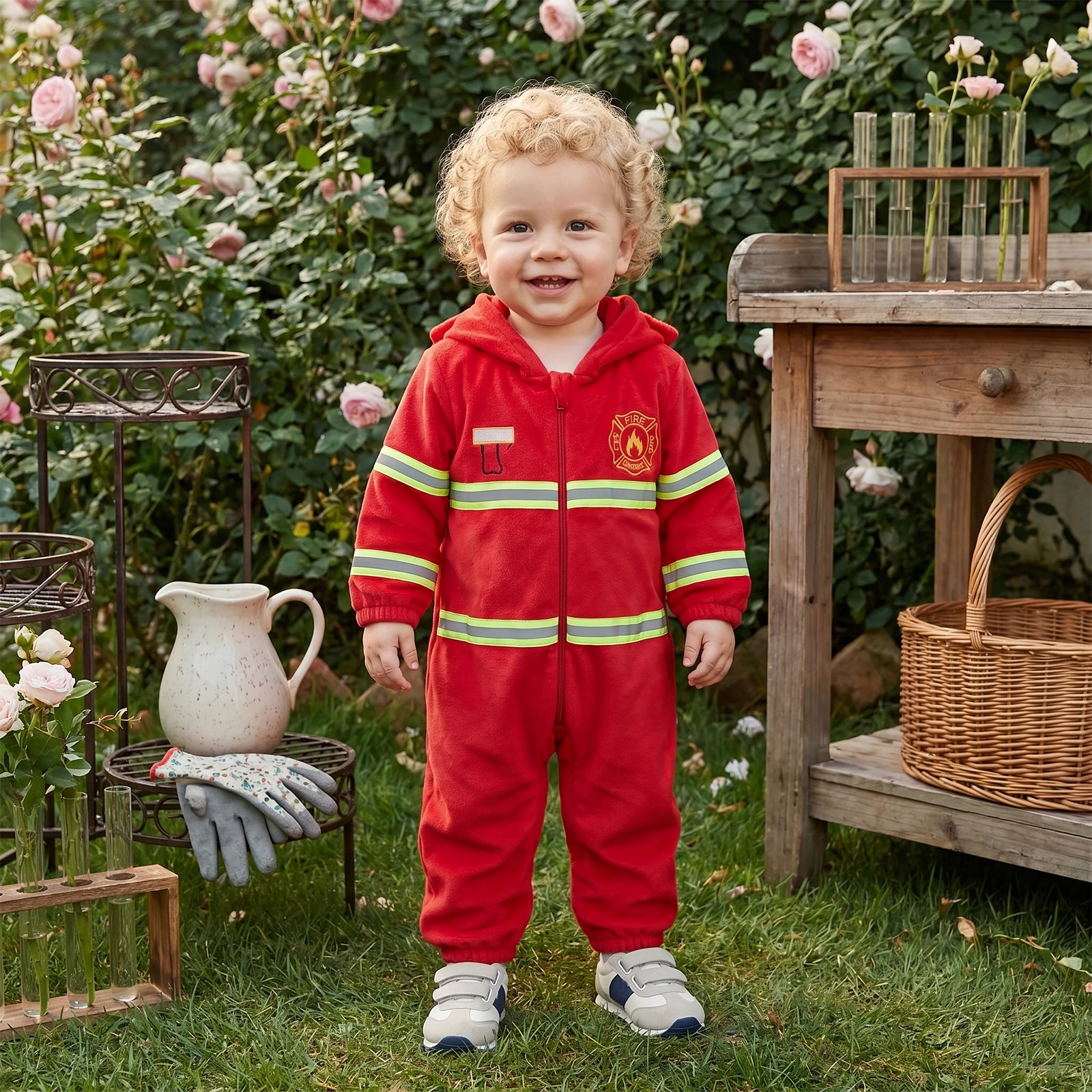 Early Autumn Toddler Boy Girl Costume Fashion Kids Boys Long Sleeve Hooded Fleece Zipper Front Romper