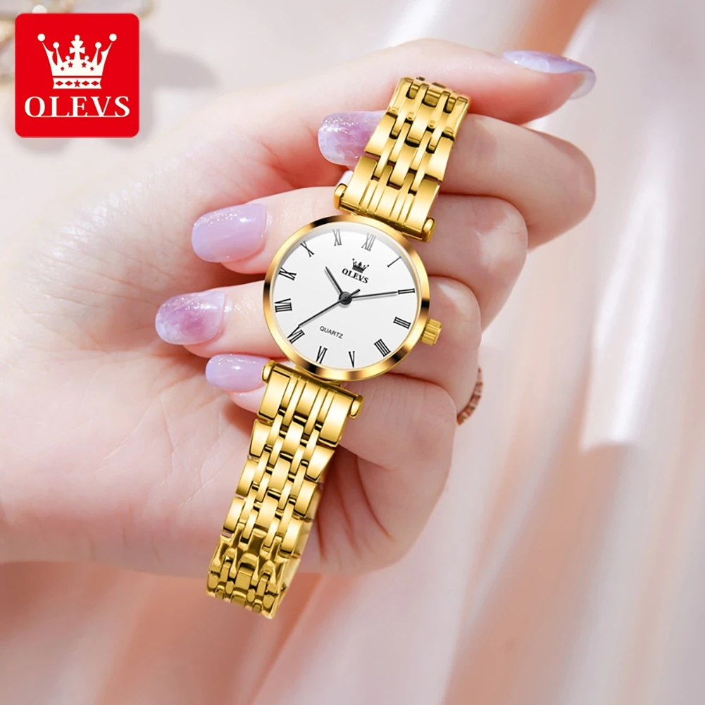 OLEVS-Reloj de pulsera de acero inoxidable para hombre y mujer, cronógrafo de cuarzo a la moda, a escala romana, Original, resistente al agua, de lujo, 5592