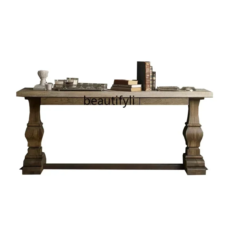 TTT American rural retro French solid wood carving oak home log old porch cabinet
