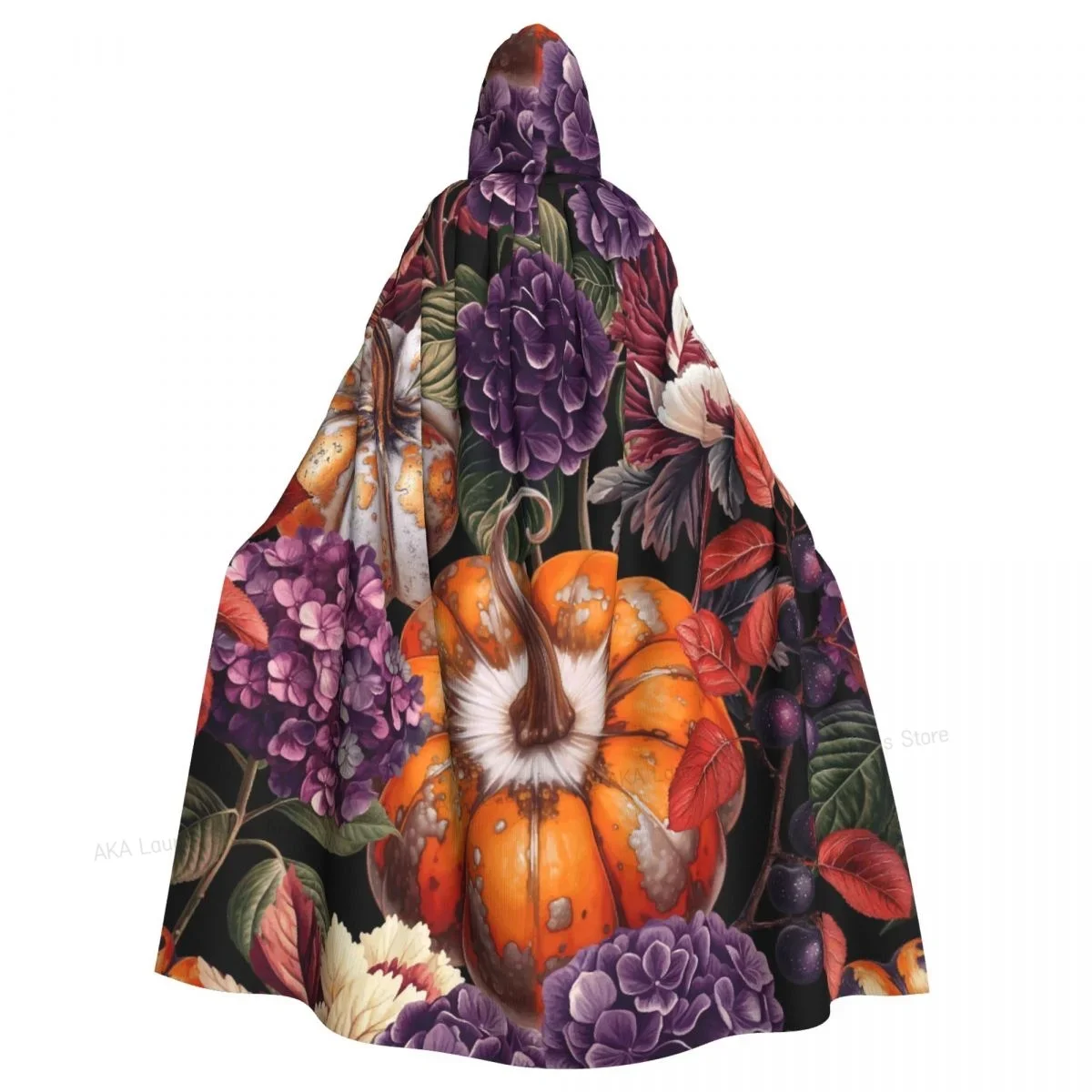 

Adult Cape Hooded Robe Halloween Pumpkins Antique Lanterns Berries And Flowers Cloak Full Length Cosplay