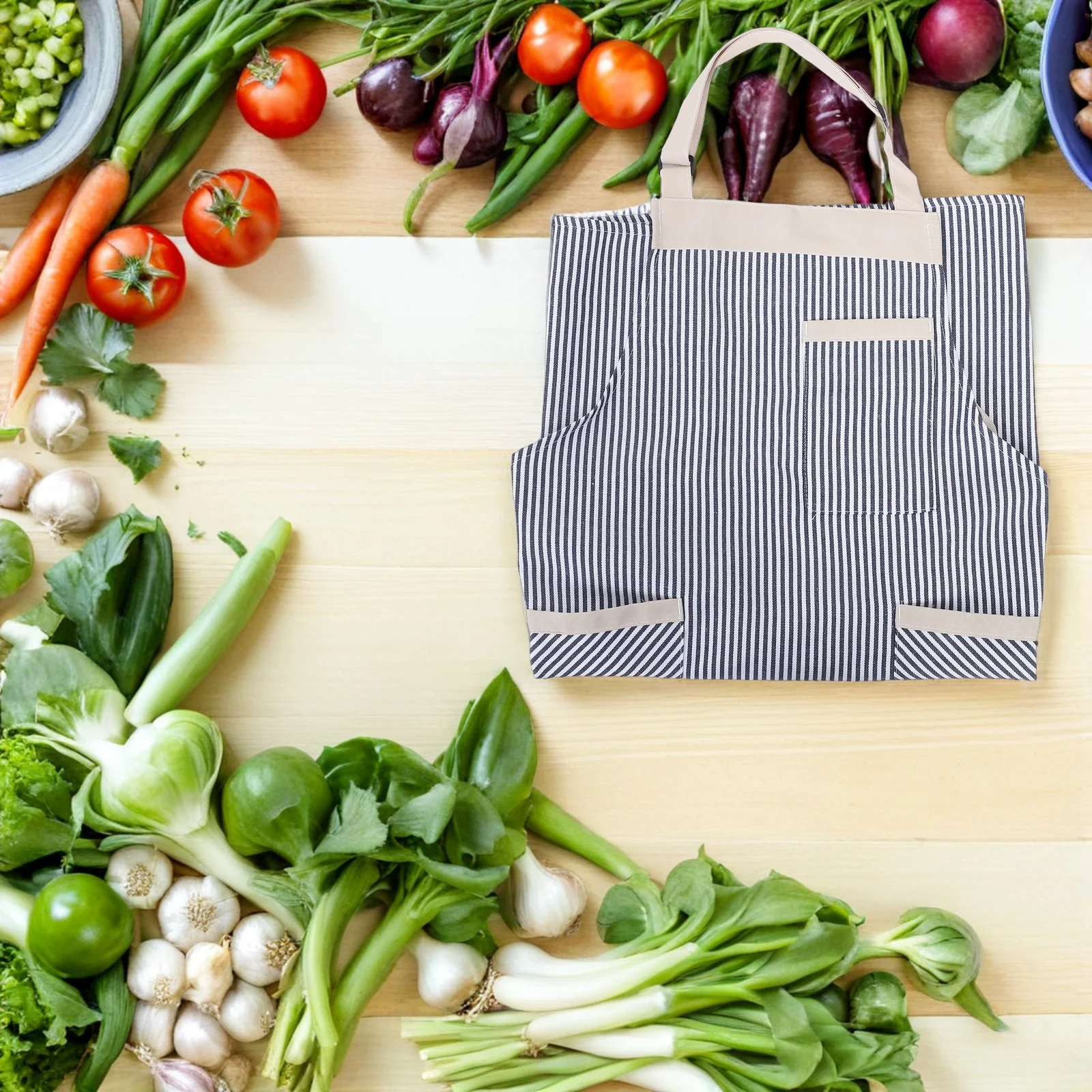 

2Pcs Cooking Aprons Adjustable Neck Striped Design Large Pocket Kitchen Apron Oil Resistant Unisex for Men Women