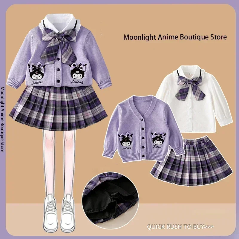 

Miniso Kuromi My Melody Children's Cosplay JK Skirt 2024 New College Style Knitted Cardigan Pleated Skirt Three Piece Set Skirt