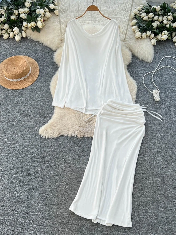 

Extremely simple style lazy and loose two-piece set women lace big backless sexy top spicy girl high waist half skirt set