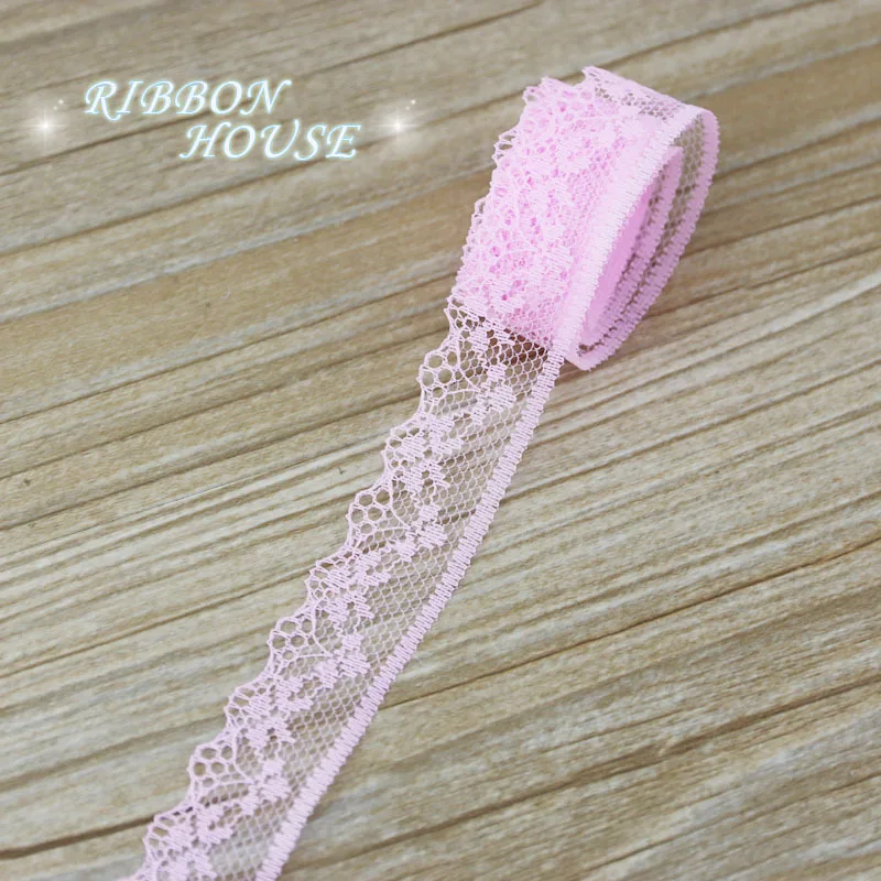 (10 yards/roll) Pink color lace fabric ribbon decoration gift wrapping material