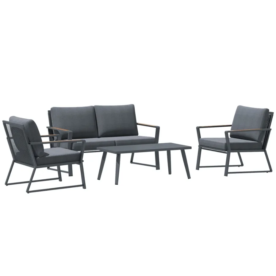 

Aluminum Patio Furniture Set 4Piece Dark Grey Loveseat Armchairs Coffee Table
