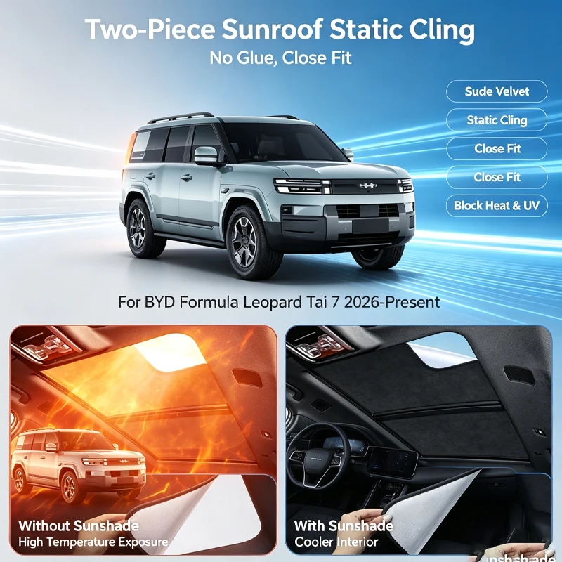 Car Suede Fabric Anti-uv For BYD Formula Leopard TAI 7 2026 Electrostatic Adsorption Sunroof Sunshade Heat Insulation Skylight