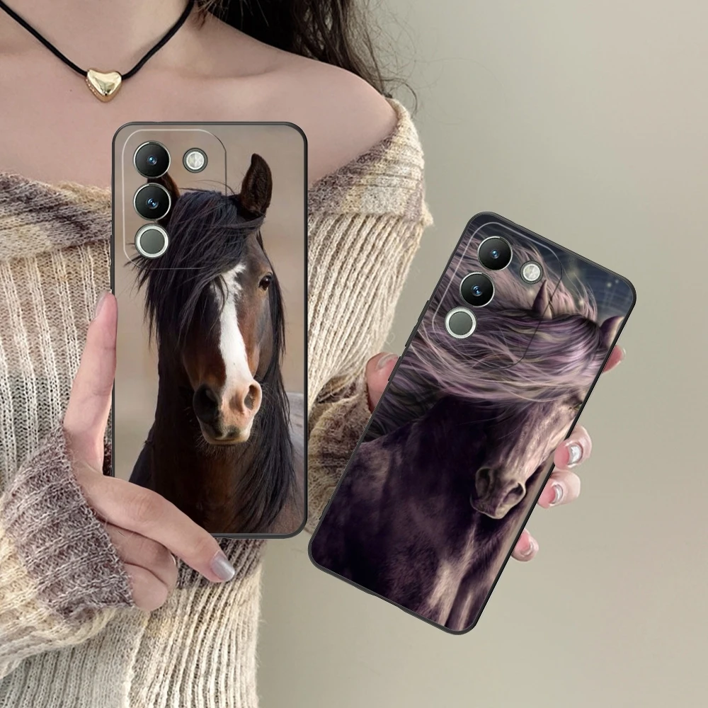Funda de teléfono móvil con diseño de razas de caballos, carcasa suave negra para VIVO Y95, Y93, Y31, Y20, V19, V17, V15 Pro, X60, NEX