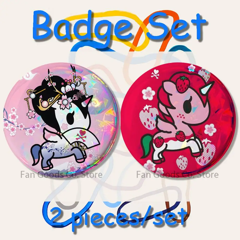 Kawaii T-Tokidoki 2-teiliges Set, Anstecknadeln, Rucksack, Kleidung, Schmuck, Accessoires, Cartoon, runde Brosche, Button-Abzeichen, Fans-Kollektion, Geschenke – Detail 7