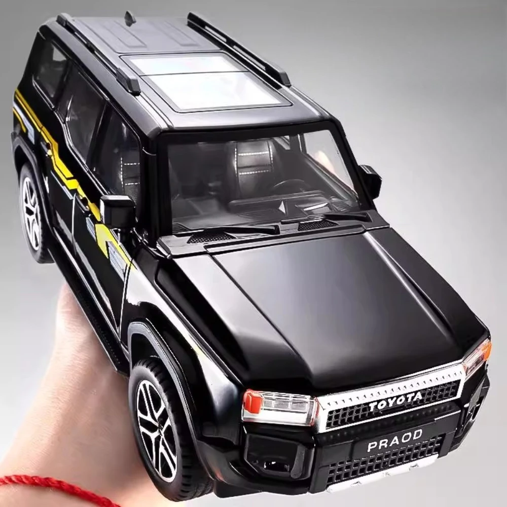 

Масштаб 1:24 Prado LC250 Land Cruiser LC80, модель автомобиля, игрушка, звук и свет, открытые двери, модели внедорожников для мальчиков, настольные украшения