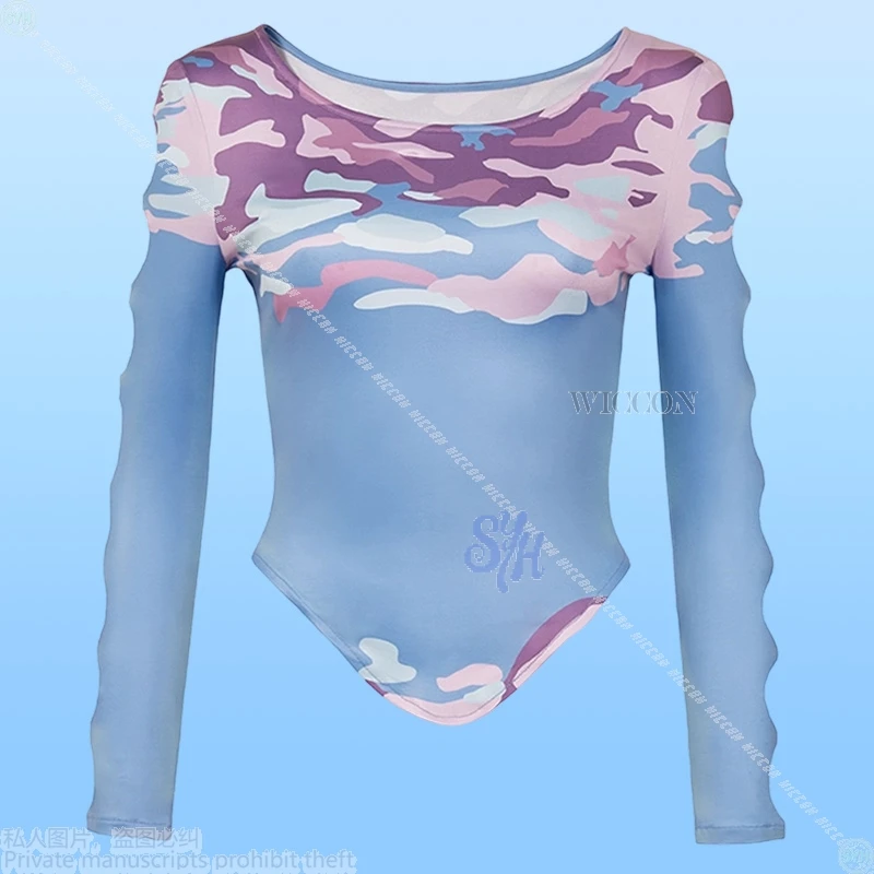 Huntrix Senior Celine Cosplay Kpop Demon Anime disfraz Sexy estampado Yoga elástico manga larga hueco Top pelucas largas Halloween