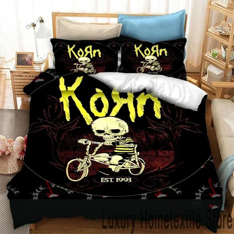 Exquisite 3D Print Korn Band Logo Bedding Set,Duvet Cover Comforter Bed Set Quilt Cover Pillowcase,King Queen Twin Size Boys Gir
