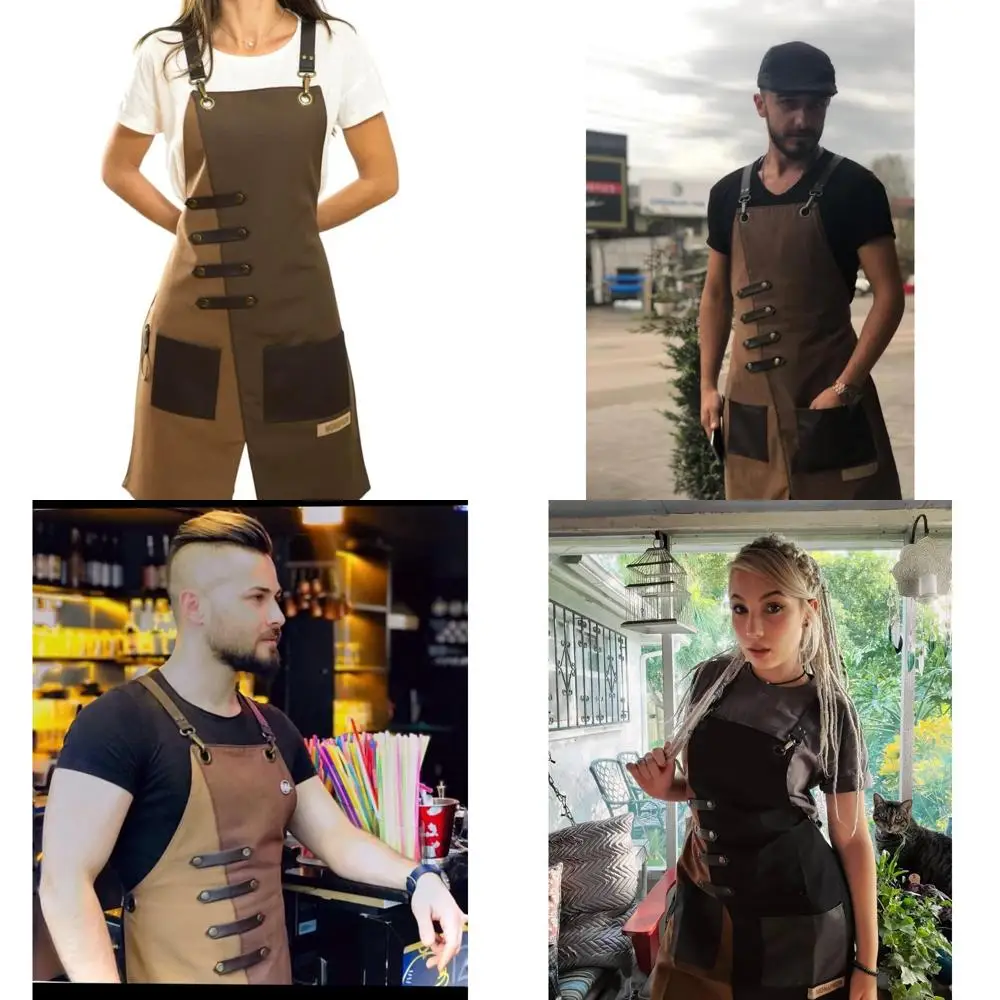 

Waterproof Canvas Unisex Apron with Extra Pockets for Chefs, Baristas, Gardeners, BBQ Grillers, and Crossback Design