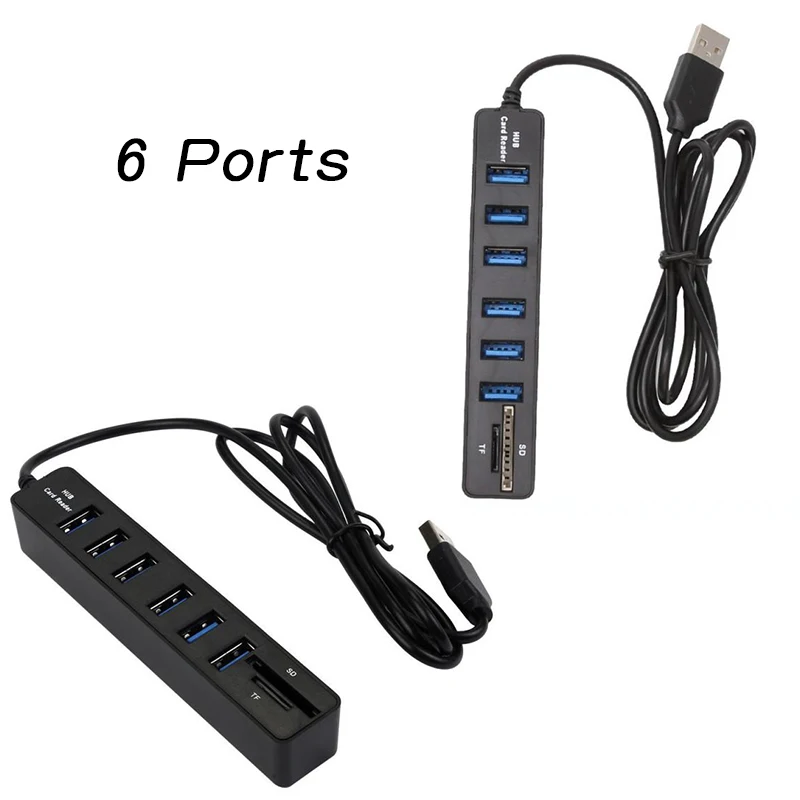 

USB-концентратор Multi USB 2.0 Hub USB-разветвитель Высокоскоростной поддерживающий кард-ридер «все в одном» для ПК Компьютерные аксессуары