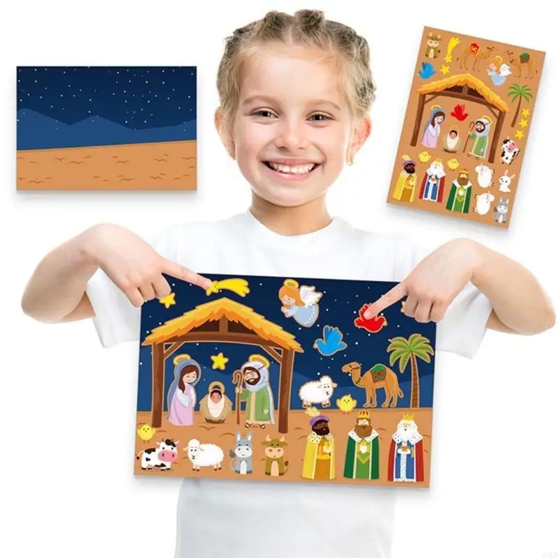 62KD Christmas Stickers Colorful Nativity Scene Decals Removable Window Stickers