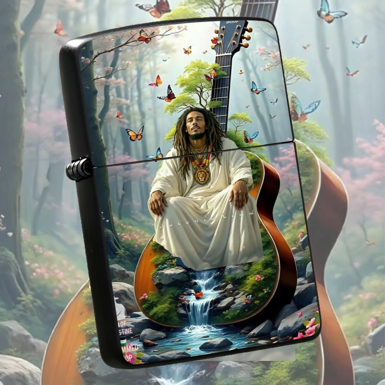 Creative Bob Marley Art Illustration Lighter, Spring Forest Guitar Natural Artistic Decor, Portable Ignition Tool For Candle Aromatherapy, Unique Commemorative Gift For Reggae Lovers, Suitable For Daily Outdoor Scenes, Exquisite Surrounding