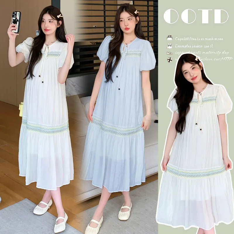 

Pregnant Women's Dress Summer 2025 New Fashionable Temperament Loose Embroidered Dress