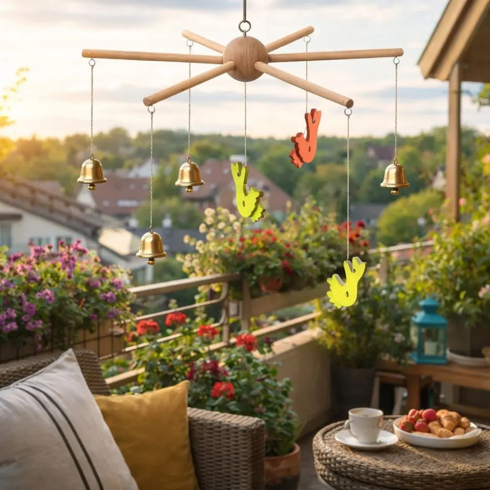 Vintage Style Rotating Wind Chime Rack Smooth Anti-rust Wooden Mobile Frame Natural Hanging Bell DIY Wind Chime Kit