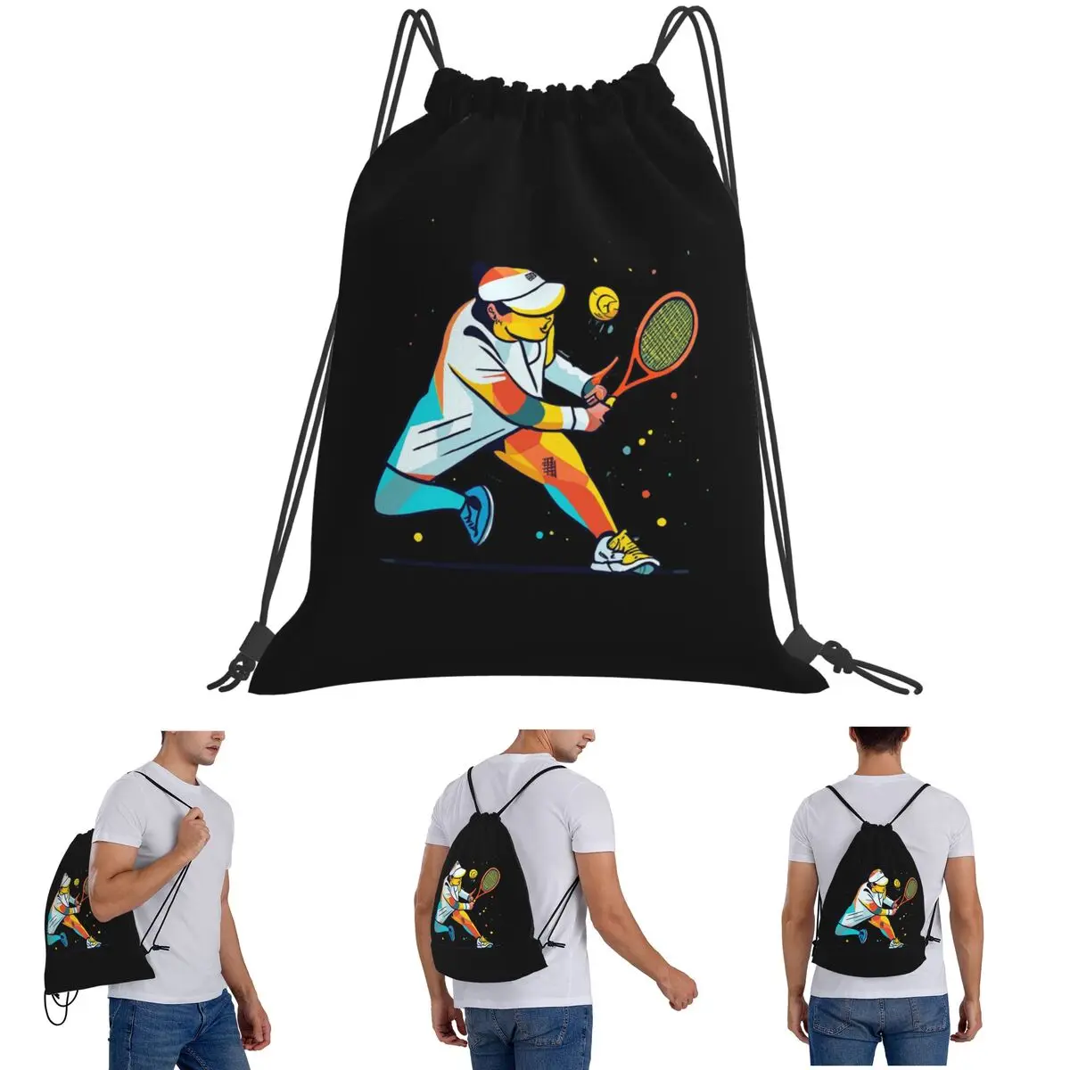 Tennis - Racket, Net And Ball Backpacks Portable Drawstring Bags Sports Bag Book Bags for Man Woman School